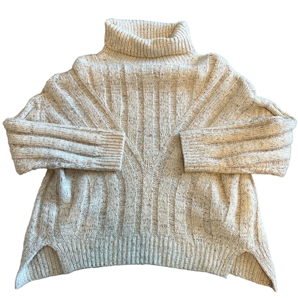 Women’s knitted tunic cream turtle neck sweater